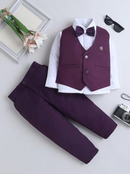 FOURFOLDS - Boys Wine Solid 3 Piece Suit with Bowtie