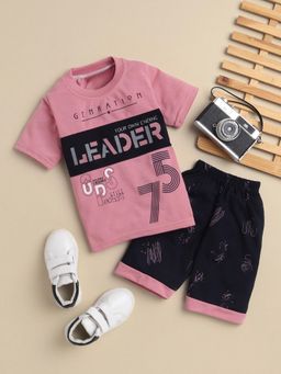 FOURFOLDS - Boys Pink Printed T-Shirt and Shorts