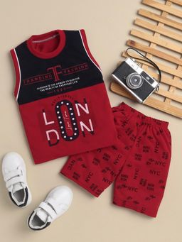 FOURFOLDS - Boys Red Printed T-Shirt and Shorts