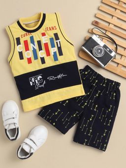 FOURFOLDS - Boys Yellow Printed T-Shirt and Shorts