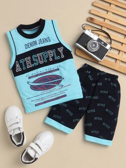 FOURFOLDS - Boys Sky Blue Printed T-Shirt and Shorts