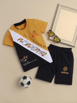 FOURFOLDS - Boys Mustard Printed T-Shirt and Shorts