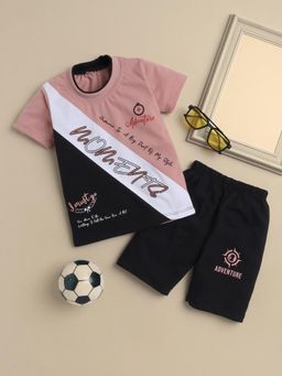 FOURFOLDS - Boys Pink Printed T-Shirt and Shorts