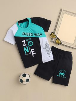 FOURFOLDS - Boys Green Printed T-Shirt and Shorts