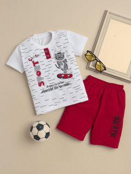 FOURFOLDS - Boys White Printed T-Shirt and Shorts