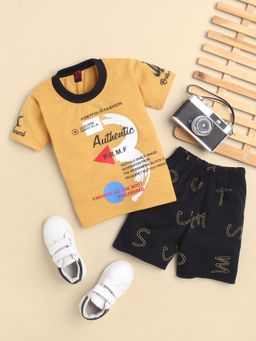 FOURFOLDS - Boys Mustard Half Sleeves Printed T-Shirts and Shorts