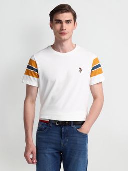 U.S. POLO ASSN. - Solid/Plain Off White Half Sleeves Round Neck T-Shirt