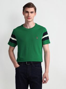 U.S. POLO ASSN. - Solid/Plain Green Half Sleeves Round Neck T-Shirt