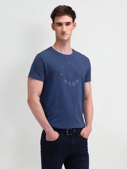 U.S. POLO ASSN. - Typography Blue Half Sleeves Round Neck T-Shirt