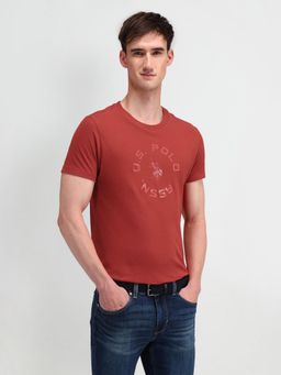 U.S. POLO ASSN. - Typography Rust Half Sleeves Round Neck T-Shirt