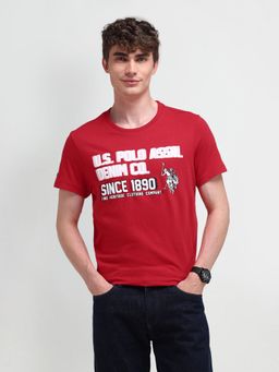 U.S. POLO ASSN. - Typography Red Half Sleeves Round Neck T-Shirt