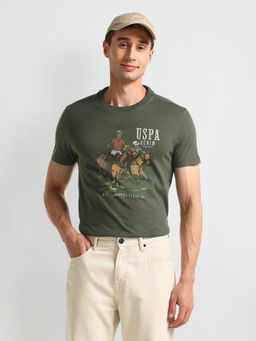 U.S. POLO ASSN. - Graphic Olive Half Sleeves Round Neck T-Shirt