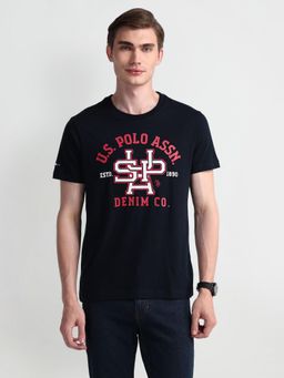 U.S. POLO ASSN. - Typography Navy Blue Half Sleeves Round Neck T-Shirt