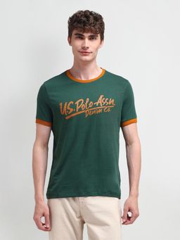 U.S. POLO ASSN. - Typography Green Half Sleeves Round Neck T-Shirt