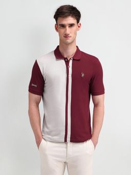 U.S. POLO ASSN. - Color Block Off White Half Sleeves Collar Neck Polo T-Shirt