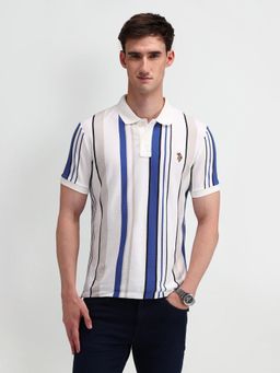 U.S. POLO ASSN. - Stripes White Half Sleeves Collar Neck Polo T-Shirt