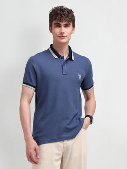 U.S. POLO ASSN. - Solid/Plain Blue Half Sleeves Collar Neck Polo T-Shirt