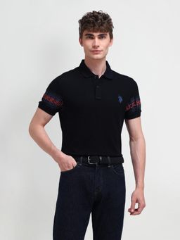U.S. POLO ASSN. - Black Half Sleeves Collar Neck Polo T-Shirt