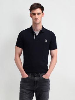U.S. POLO ASSN. - Solid/Plain Navy Blue Half Sleeves Collar Neck Polo T-Shirt