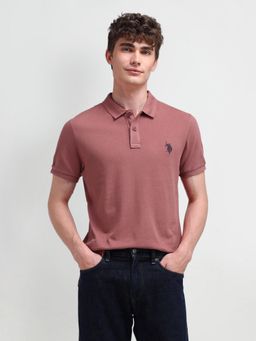 U.S. POLO ASSN. - Solid/Plain Mauve Half Sleeves Collar Neck Polo T-Shirt