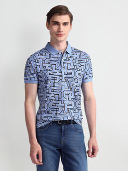 U.S. POLO ASSN. - Typography Blue Half Sleeves Collar Neck Polo T-Shirt