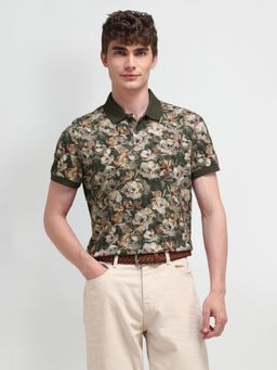 U.S. POLO ASSN. - Floral Green Half Sleeves Collar Neck Polo T-Shirt