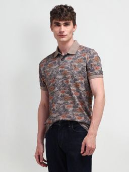 U.S. POLO ASSN. - Floral Brown Half Sleeves Collar Neck Polo T-Shirt