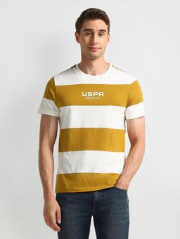 U.S. POLO ASSN. - Stripes Yellow Half Sleeves Round Neck T-Shirt