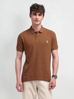 U.S. POLO ASSN. - Solid/Plain Brown Half Sleeves Collar Neck Polo T-Shirt