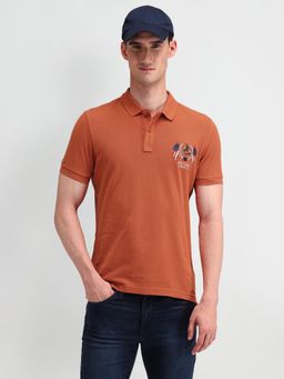 U.S. POLO ASSN. - Solid/Plain Rust Half Sleeves Collar Neck T-Shirt