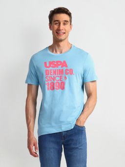 U.S. POLO ASSN. - Typography Blue Half Sleeves Round Neck T-Shirt