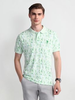 U.S. POLO ASSN. - Printed Green Half Sleeves Collar Neck Polo T-Shirt