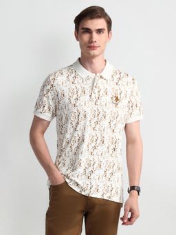 U.S. POLO ASSN. - Printed Off White Half Sleeves Collar Neck Polo T-Shirt