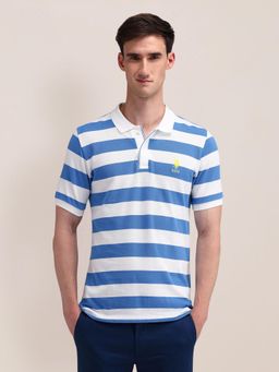 U.S. POLO ASSN. - Stripes Blue Half Sleeves Collar Neck Polo T-Shirt
