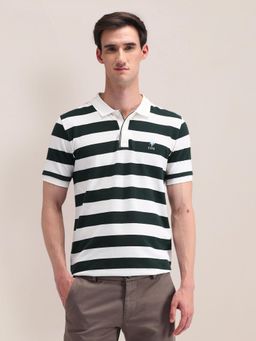 U.S. POLO ASSN. - Stripes Dark Green Half Sleeves Collar Neck Polo T-Shirt