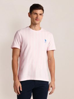 U.S. POLO ASSN. - Stripes Pink Half Sleeves Round Neck T-Shirt