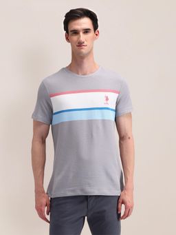 U.S. POLO ASSN. - Stripes Grey Half Sleeves Round Neck T-Shirt