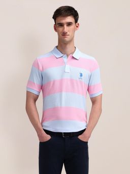 U.S. POLO ASSN. - Stripes Pink Half Sleeves Collar Neck Polo T-Shirt