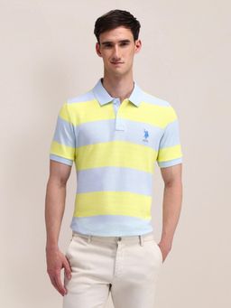 U.S. POLO ASSN. - Stripes Yellow Half Sleeves Collar Neck Polo T-Shirt