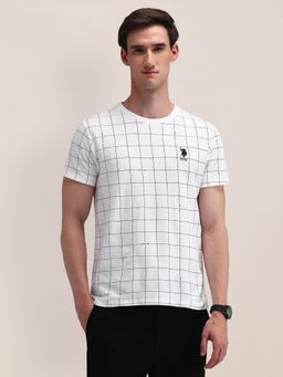 U.S. POLO ASSN. - Checks White Half Sleeves Round Neck T-Shirt
