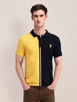U.S. POLO ASSN. - Color Block Yellow Half Sleeves Collar Neck Polo T-Shirt