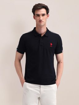 U.S. POLO ASSN. - Solid/Plain Navy Blue Half Sleeves Collar Neck Polo T-Shirt