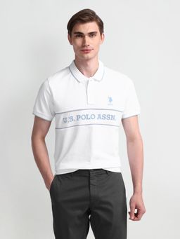 U.S. POLO ASSN. - Typography White Half Sleeves Collar Neck Polo T-Shirt