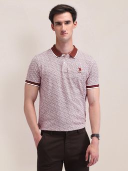 U.S. POLO ASSN. - Geometric Red Half Sleeves Collar Neck Polo T-Shirt