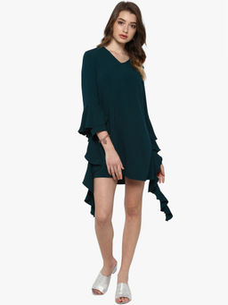 Kazo - Teal Linsey Mini Dress