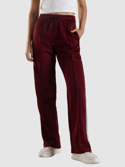 Calvin Klein - Maroon Straight Fit Solid Mid Rise Track Pant