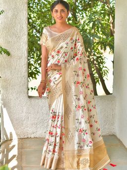 Odette - Off White Colour Mysore Silk Beautiful Saree with Unstitched Blouse