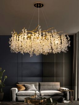 The Art House - 600 mm Long Crystal Glass Gold Metal Led Chandelier Hanging Lamp