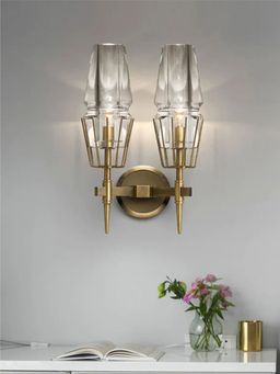 The Art House - 2 Light Gold Metal Clear Glass Wall Light Copper Metal