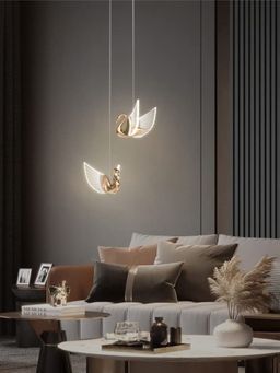 The Art House - Led Rose Gold Swan Bedside Hanging Pendant Ceiling Lamp Light